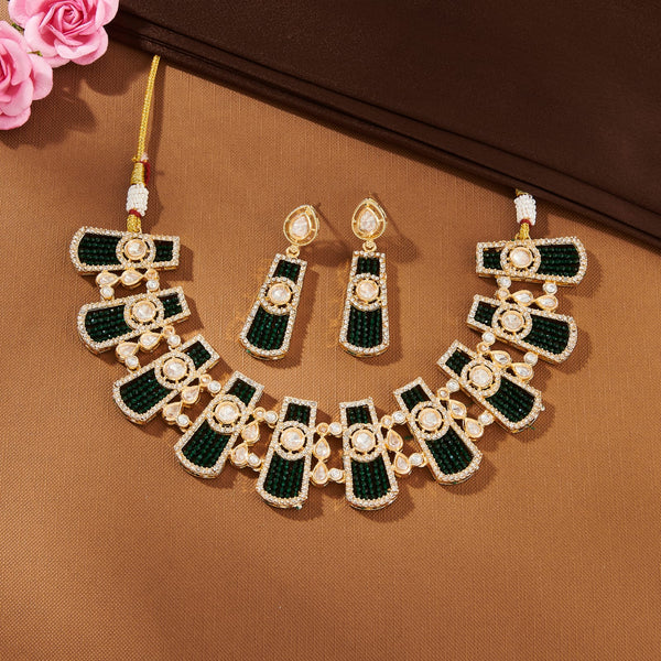 HEER KUNDAN SET WITH EMERALD GREEN PEARLS & Z STONE