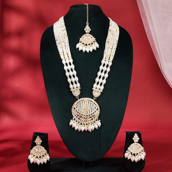 REGAL KUNDAN & PEARL BRIDAL NECKLACE SET WITH MAANG TIKKA
